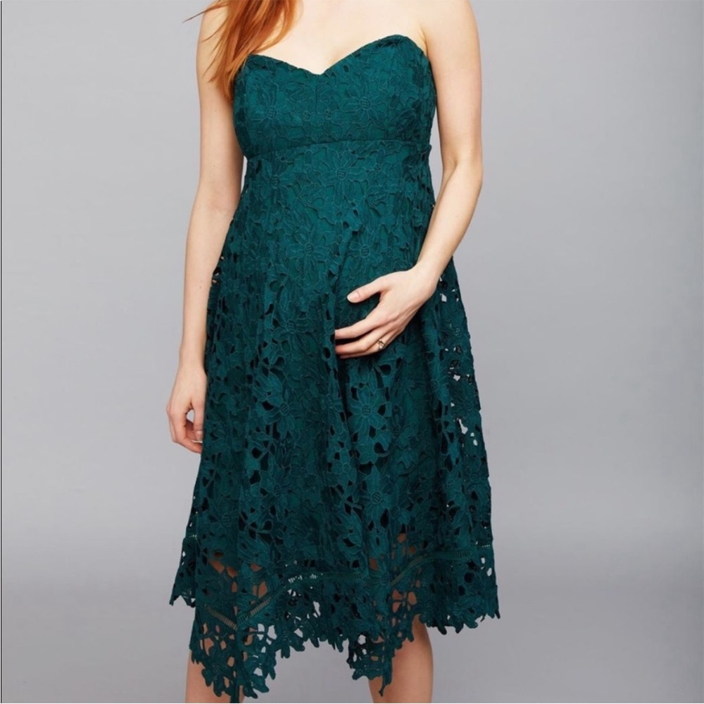 A Pea in the Pod strapless emerald green lace maternity dress, Women Size Small - Picture 4 of 6